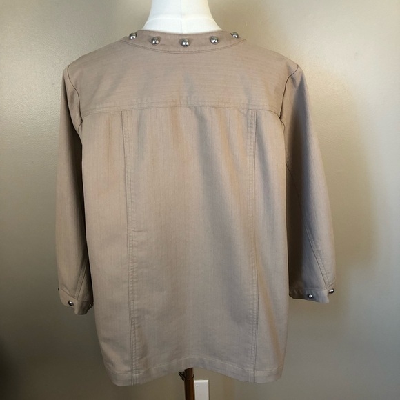 CJ Banks Tan Blazer with Mandarin Neckline & Silver Studs - Relaxed Fit Size 1X - Picture 2 of 10